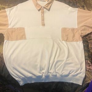 Members Only White and Tan Casual Button Down Shirt - Vintage 2X